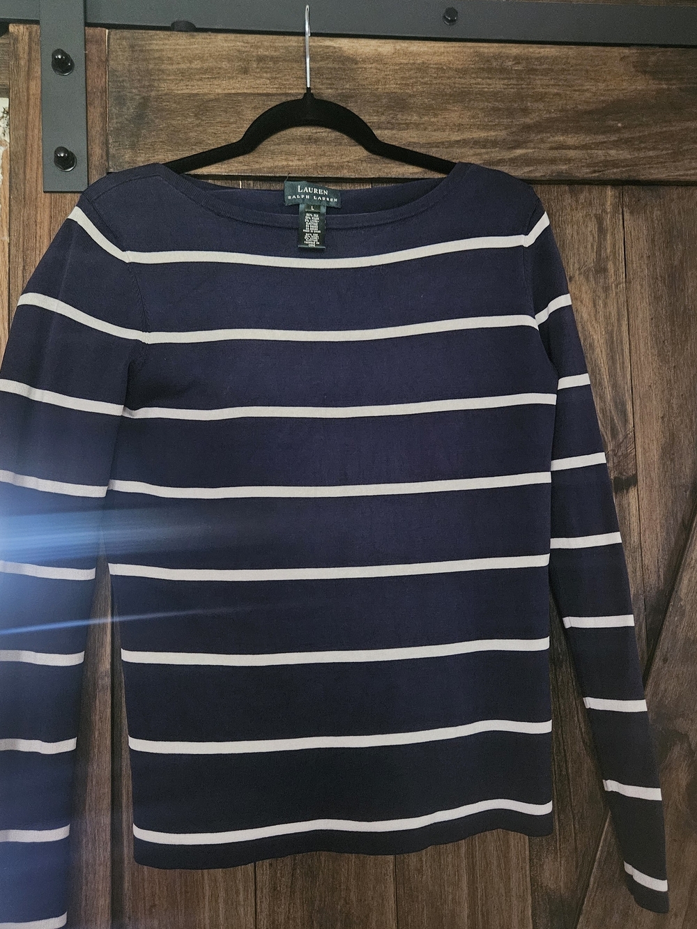 Lauren Ralph Lauren Navy and White Striped Boatneck Sweater